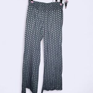 Roxy Navy White Geo Print Smocked Wide Leg Pants - Size Small